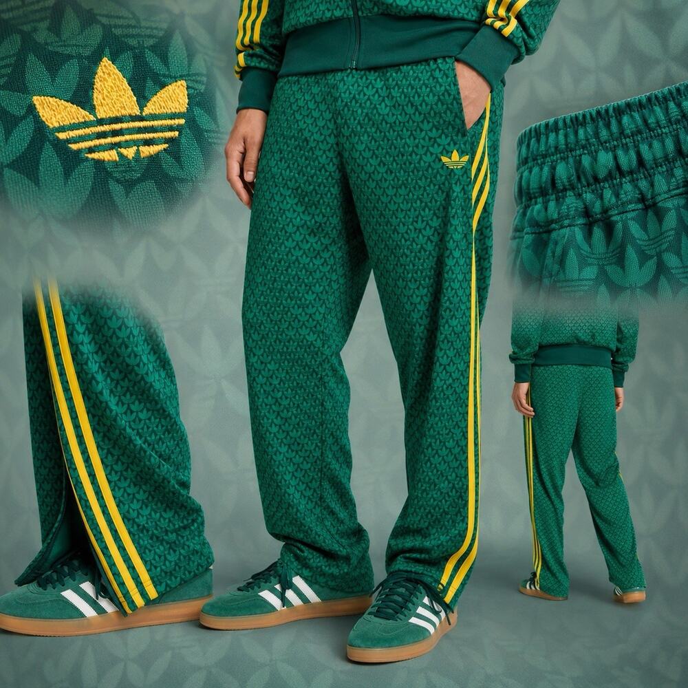adidas Originals Firebird Loose Monogram Track Pants Men XL Green Yellow AOP